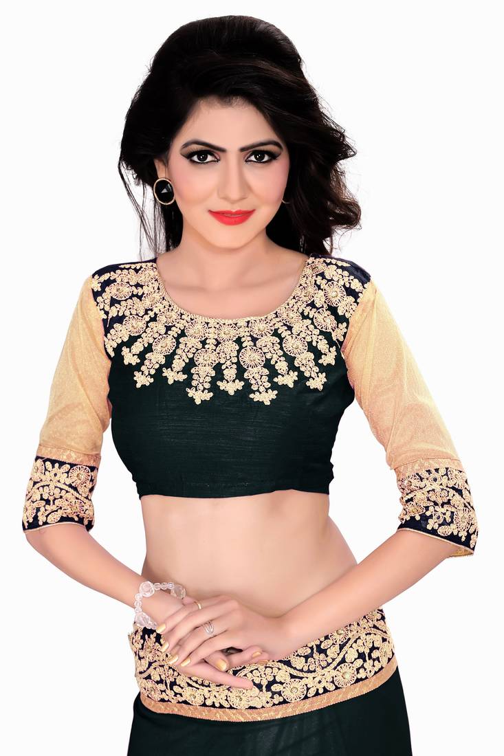 Black embroidered georgette saree with blouse