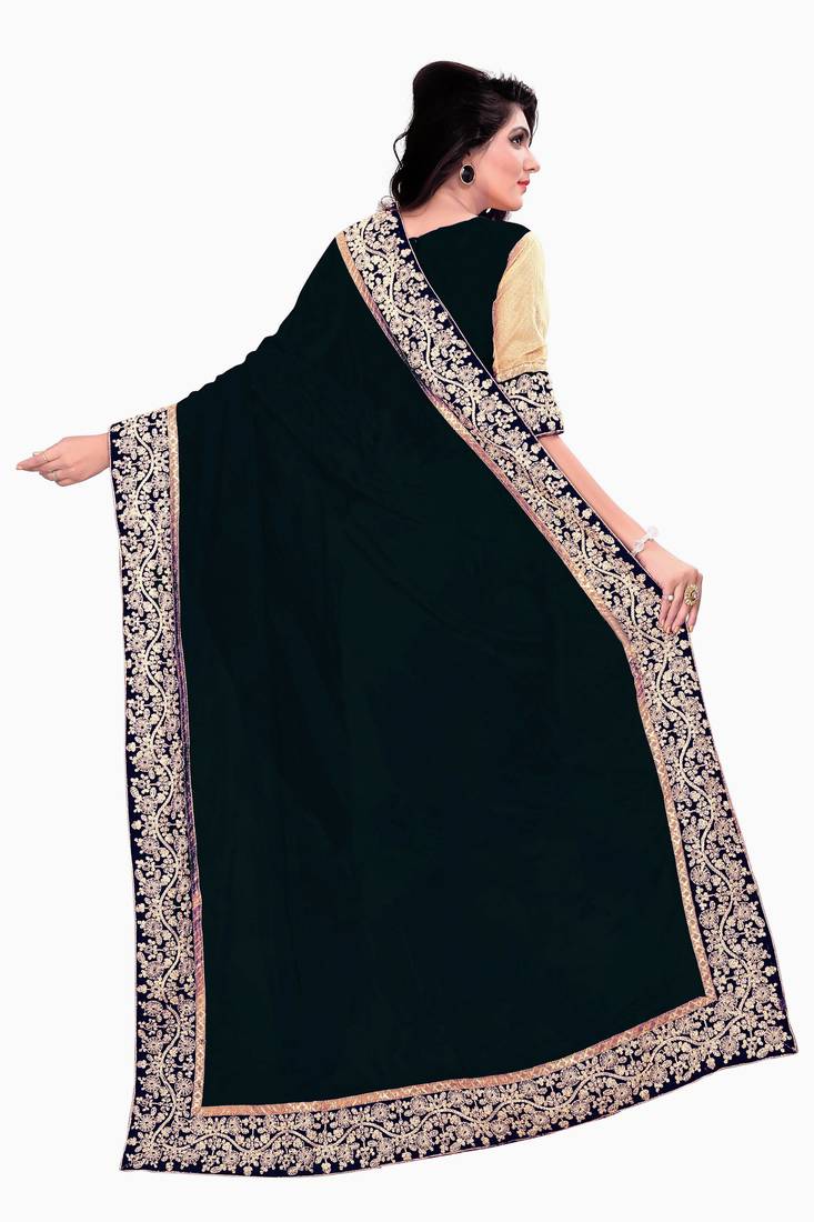 Black embroidered georgette saree with blouse