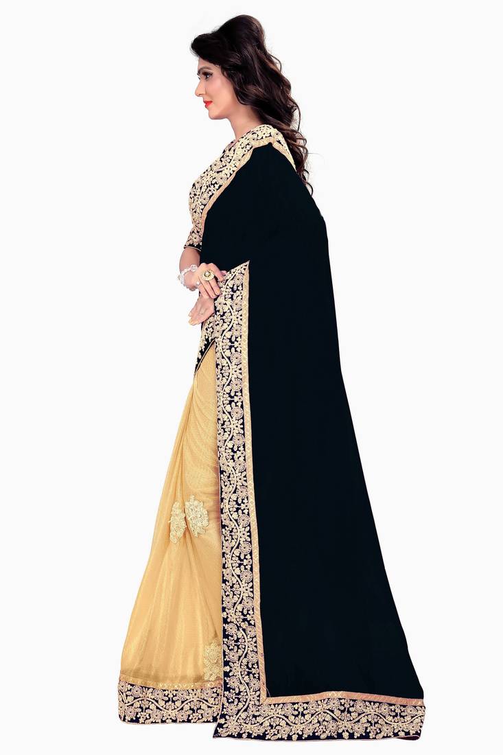 Black embroidered georgette saree with blouse