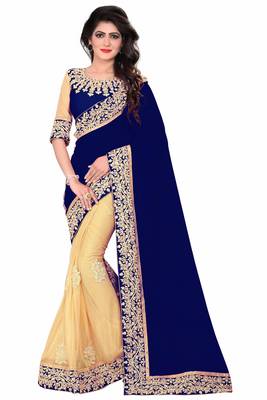 blue embroidered georgette saree with blouse 1