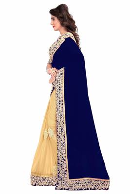 blue embroidered georgette saree with blouse 3