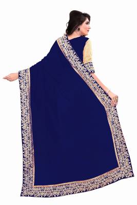blue embroidered georgette saree with blouse 4