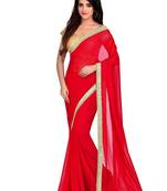 Red plain Net saree with blouse