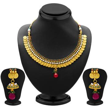 Classy Gold Plated  Temple Jewellery Coin Necklace Set for Women 1