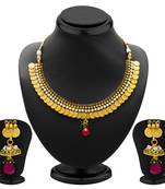 Classy Gold Plated  Temple Jewellery Coin Necklace Set for Women