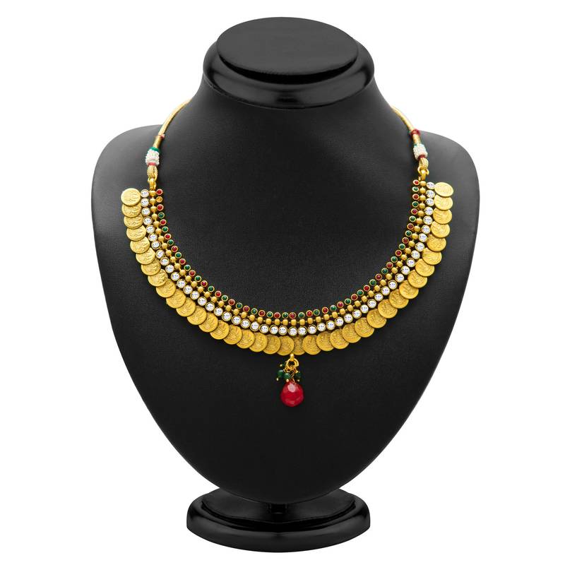 Classy Gold Plated  Temple Jewellery Coin Necklace Set for Women