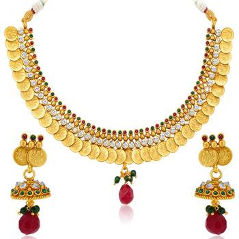 Classy Gold Plated  Temple Jewellery Coin Necklace Set for Women 4