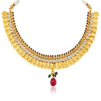 Classy Gold Plated  Temple Jewellery Coin Necklace Set for Women 5