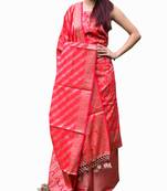 Giftpiper Benarasi Jamdani Brocade Suit In Silk Cotton Red