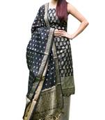 Giftpiper Benarasi Jamdani Brocade Suit In Silk Cotton Black