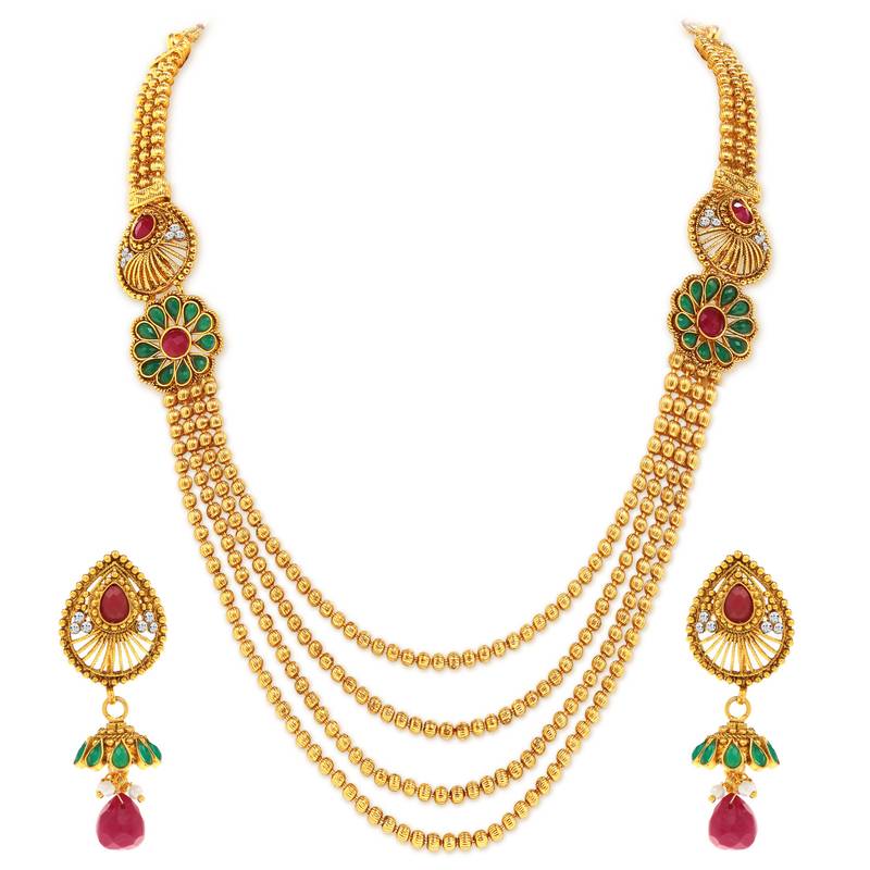 Trendy Gold Plated Four String Necklace Set for Women Sukkhi Online Private Limited 359211