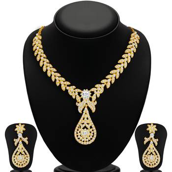 Stylish Gold Plated AD Necklace Set for Women 1
