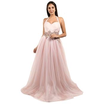 Khwaab Halter White & Pink Color Net - Satin Designer Ball Gown 1
