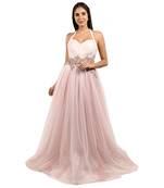 Khwaab Halter White & Pink Color Net - Satin Designer Ball Gown