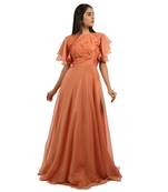 Khwaab Round Neck Orange Color Creta Designer Gown