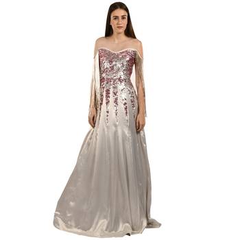 Khwaab Sweetheart Light Grey Sequins & Satin Designer Empire Gown 1