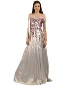 Khwaab Sweetheart Light Grey Sequins & Satin Designer Empire Gown