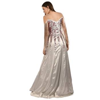 Khwaab Sweetheart Light Grey Sequins & Satin Designer Empire Gown 2