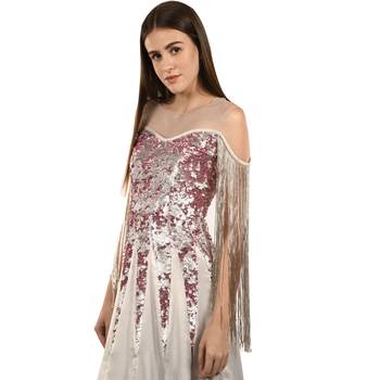 Khwaab Sweetheart Light Grey Sequins & Satin Designer Empire Gown 3