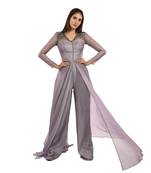 Khwaab V-neck Gray & Lavender Color Creta Fusion Jumpsuit