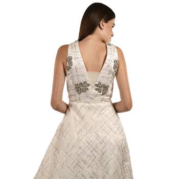 Khwaab Deep V-Neck off White Organza Sequins Embroidered Designer Gown 2