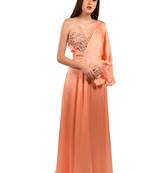 Khwaab One Shoulder with Sweetheart Satin Georgette Peach Color Party Gown