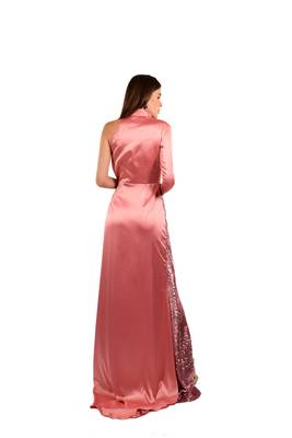 Khwaab High Neck Hot Pink Sequins & Satin Designer Prom Gown 4