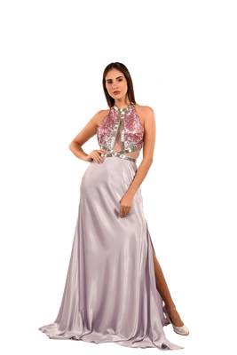 Khwaab Halter Neck Lavender Net-Satin Mermaid Gown 1