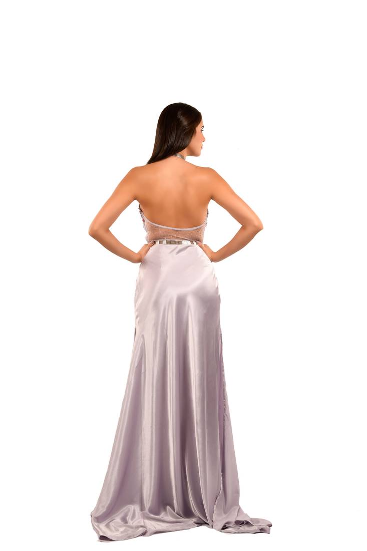 Khwaab Halter Neck Lavender Net-Satin Mermaid Gown