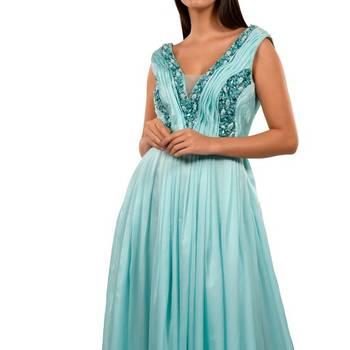 Khwaab Sky Blue Deep V-Neck Stone Work Sheath Gown 4