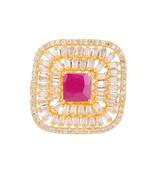 American Diamond Glass Bracket Work 1g Gold Plated Stylish Fancy free size ring For Women & Girls