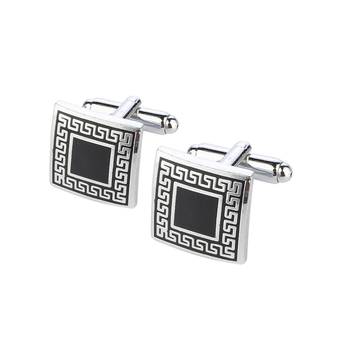 Designer Checks Square Black Silver Enamel Rhodium Plated High Quality Brass Cufflink Pair for Men 1