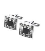 Designer Checks Square Black Silver Enamel Rhodium Plated High Quality Brass Cufflink Pair for Men