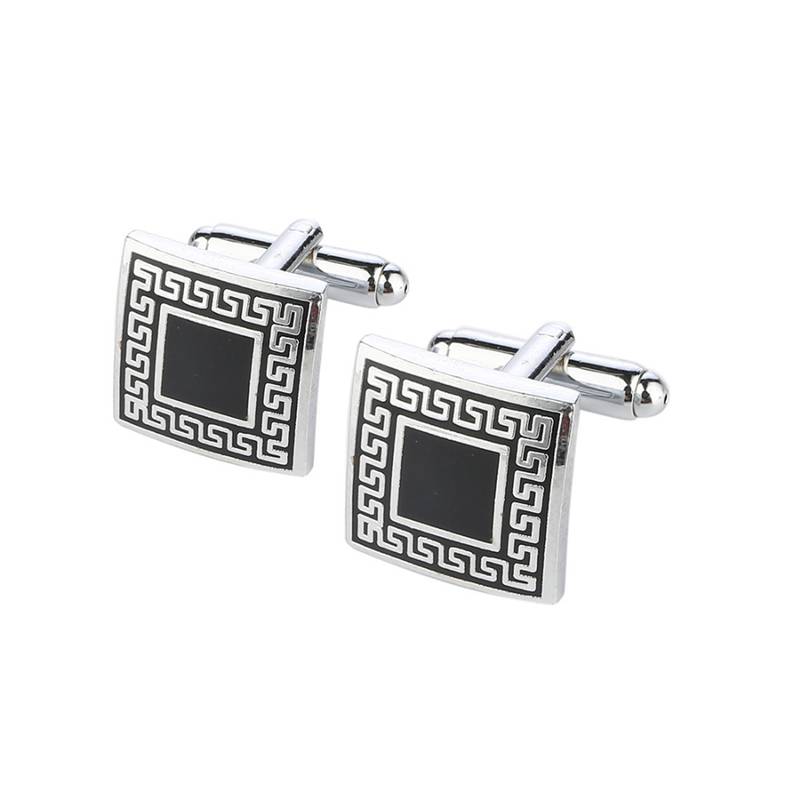 Designer Checks Square Black Silver Enamel Rhodium Plated High Quality Brass Cufflink Pair for Men