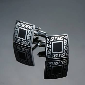 Designer Checks Square Black Silver Enamel Rhodium Plated High Quality Brass Cufflink Pair for Men 2