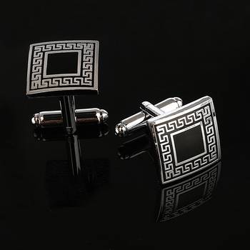 Designer Checks Square Black Silver Enamel Rhodium Plated High Quality Brass Cufflink Pair for Men 3