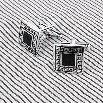 Designer Checks Square Black Silver Enamel Rhodium Plated High Quality Brass Cufflink Pair for Men 4