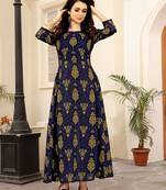 Navy blue printed cotton poly kurti