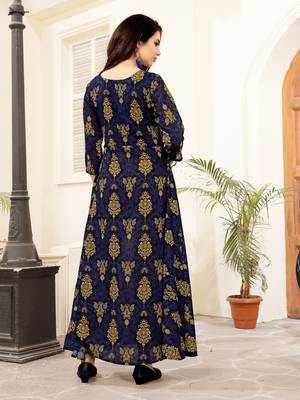 Navy blue printed cotton poly kurti 4