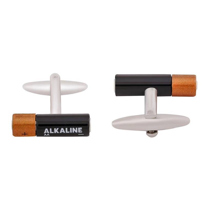 The Jewelbox Cell Battery Enamel Multi-Color Rhodium Brass Cufflinks Pair Boys Men Gift Box