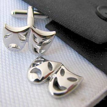 Venetian Mask Comedy Tragedy Drama Formal Shirt Brass Cufflinks Pair Men Gift Box 3