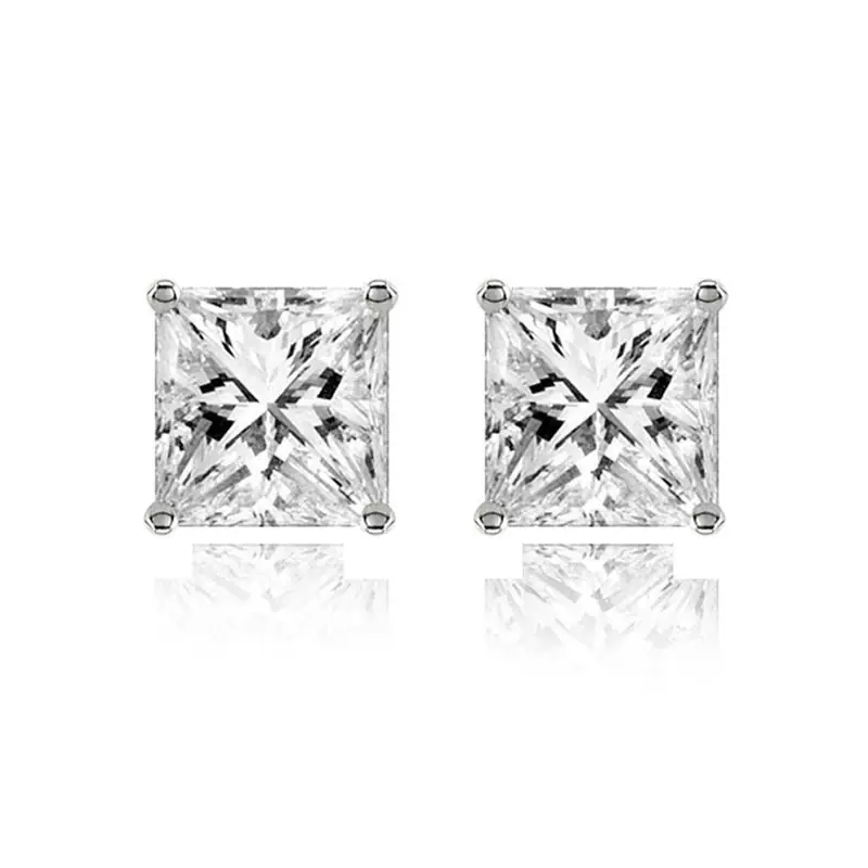 316L surgical stainless steel mens boys ear stud pair earring square princess cut american diamond