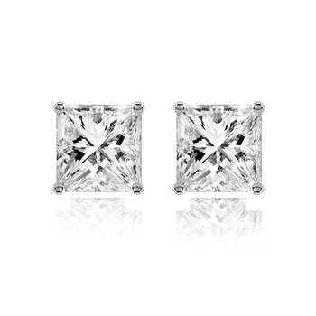 316L surgical stainless steel mens boys ear stud pair earring square princess cut american diamond 1
