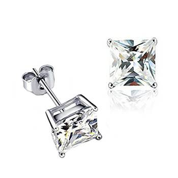 316L surgical stainless steel mens boys ear stud pair earring square princess cut american diamond 2