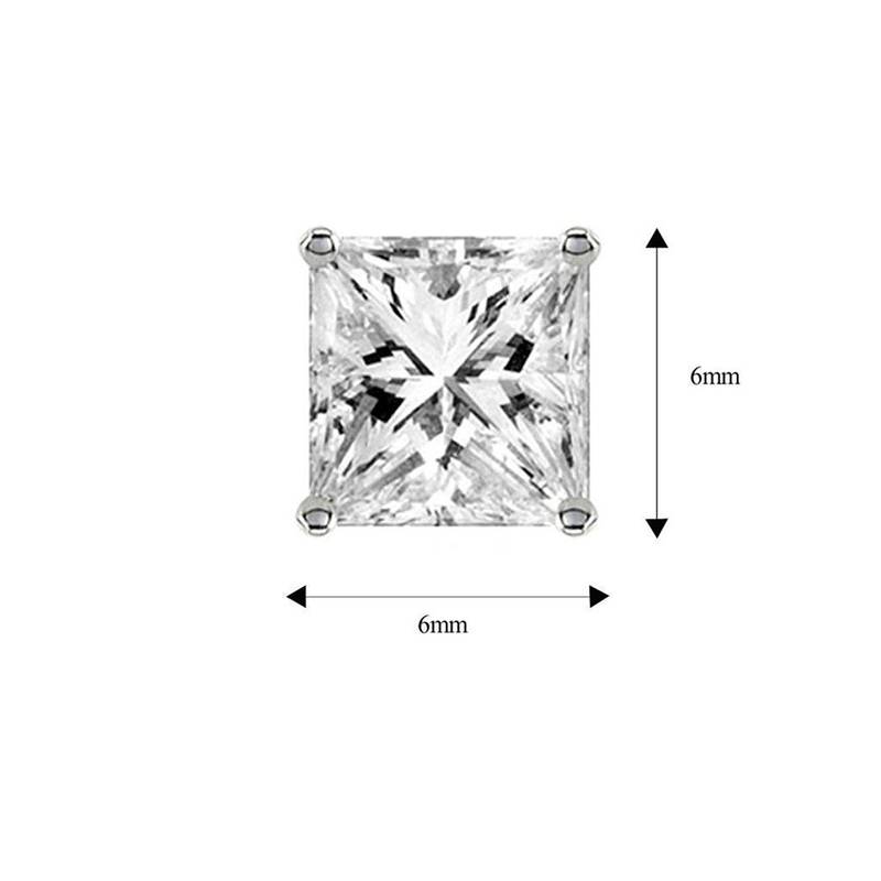 316L surgical stainless steel mens boys ear stud pair earring square princess cut american diamond