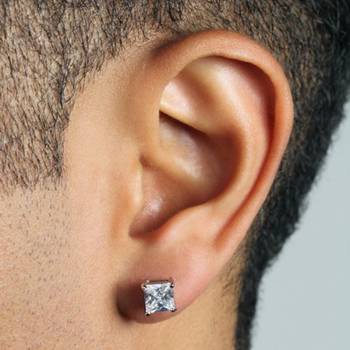 316L surgical stainless steel mens boys ear stud pair earring square princess cut american diamond 6