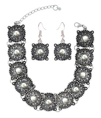 ZIVOM Antique Tribal Afghani Bohemian Oxidised German Silver White Beads Choker Necklace Earring Set Girls Women 1