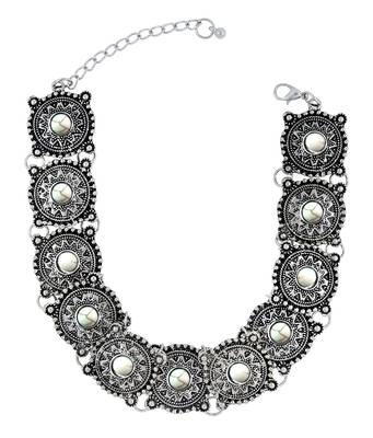 ZIVOM Antique Tribal Afghani Bohemian Oxidised German Silver White Beads Choker Necklace Earring Set Girls Women 2