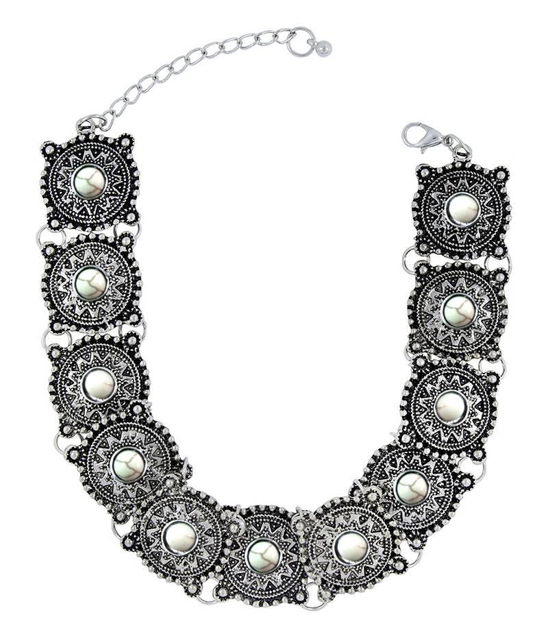 ZIVOM Antique Tribal Afghani Bohemian Oxidised German Silver White Beads Choker Necklace Earring Set Girls Women