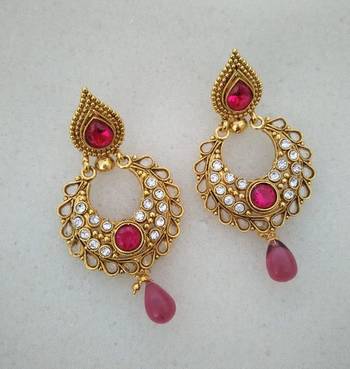 Hot Pink Polki Earrings 1